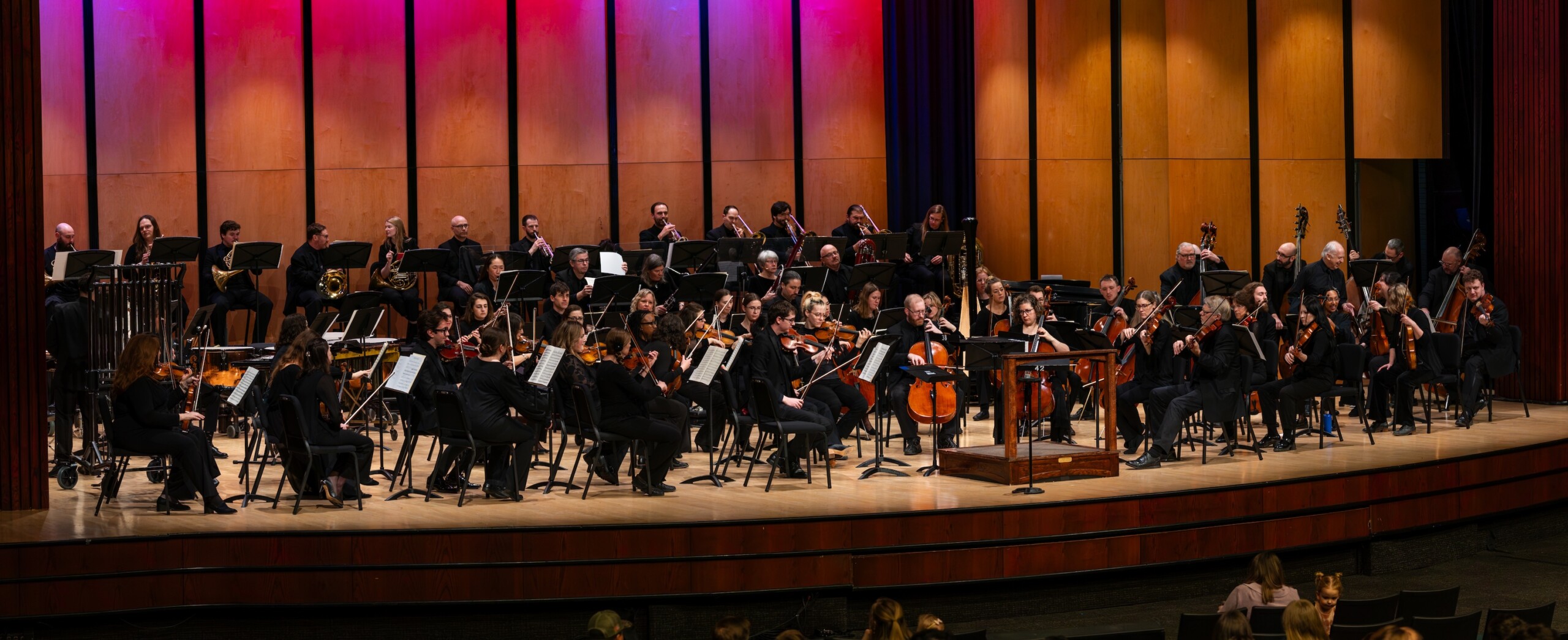 Phil the Love_2026_audience_lrg_-14 Boise Phil orchestra performs under pink lighting.