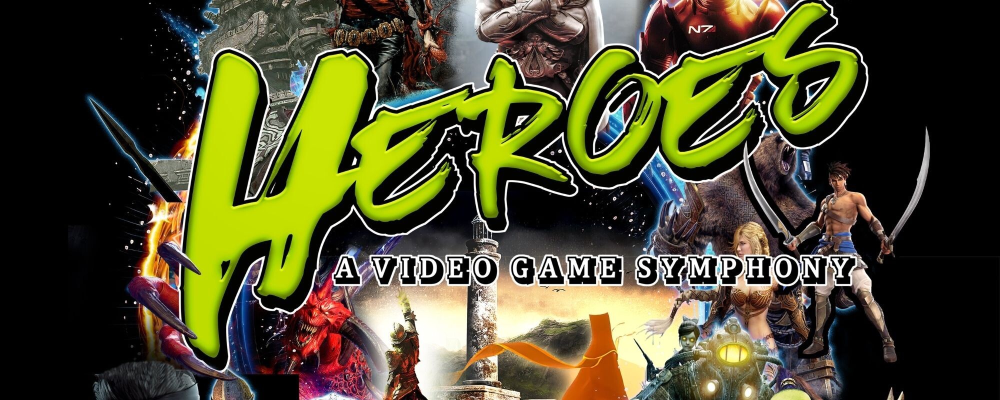 Heroes: A Video Game Symphony banner featuring a collage of video game characters.