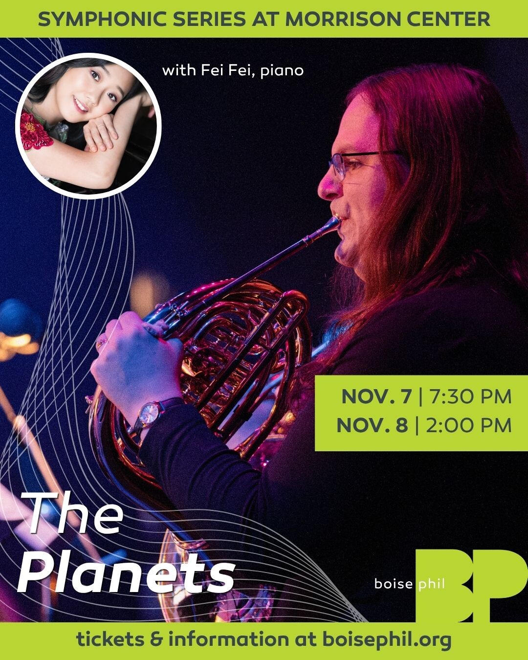 Boise Phil presents The Planets with pianist Fei Fei at Morrison Center, November 7 at 7:30 PM and November 8 at 2:00 PM.